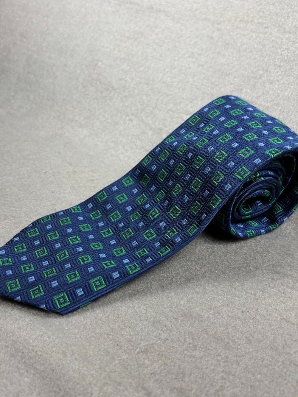 Aquascutum London Silk Tie Navy Green Geometric Made England